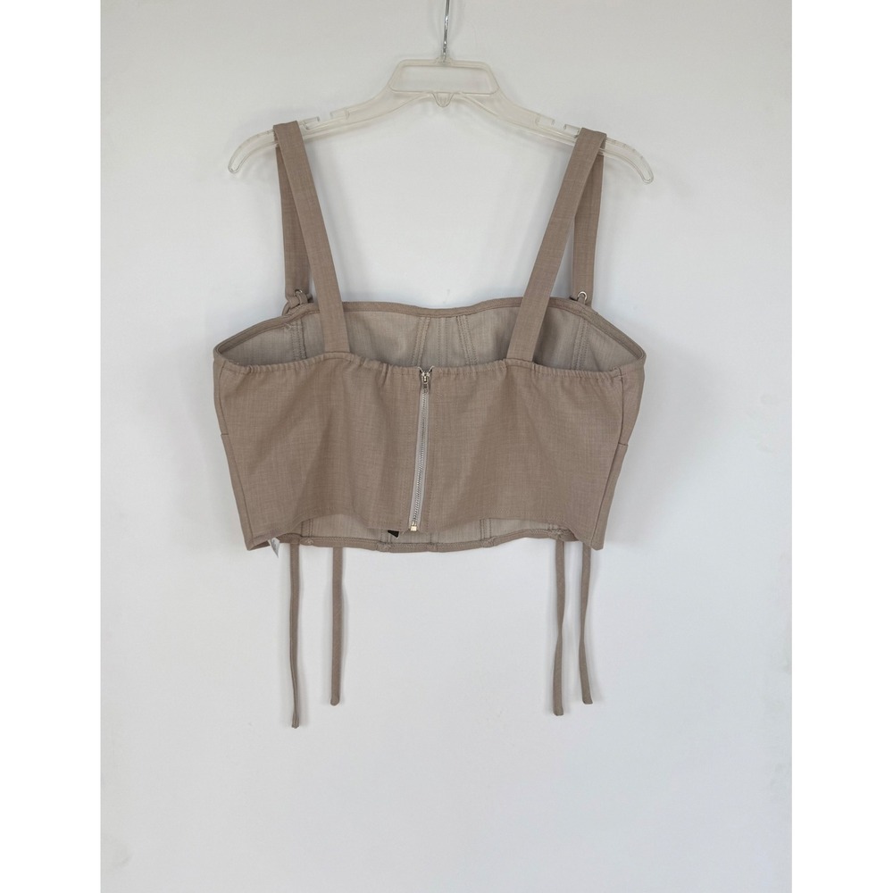 PrettyLittleThing Shape Stone Woven Strappy Tan Coquette Corset Tank Top Size 10 - Picture 3 of 10